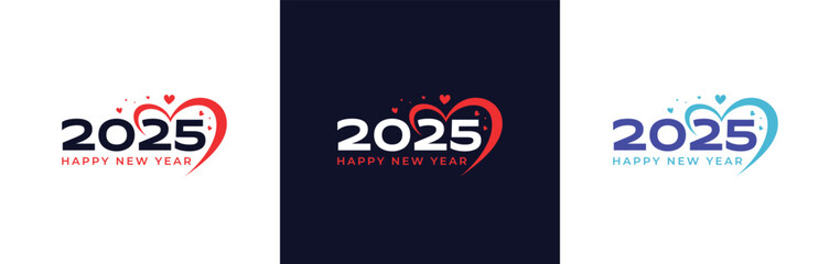Happy New Year 2025 logo design. Premium editable vector 2025 new year with love shape.