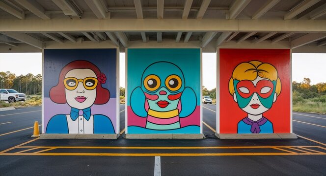 Popartstyle murals in rest zones for photo opportunities