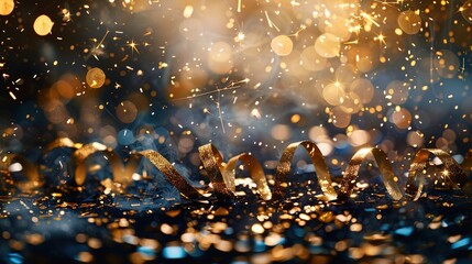 Festive New Year 2025 decoration with glowing confetti, vibrant colors, and a clean space for custom message. New Year's card, poster design,printing company, festival design