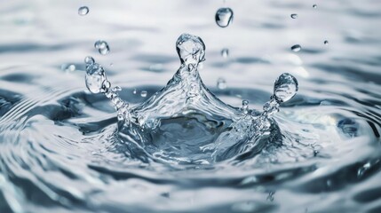 Splashing water droplet with ripples in clear liquid