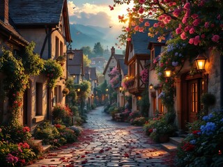 Fototapeta premium Bouchemaine Village, captured in stunning macro AI art.