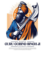 Happy Guru Gobind Singh Jayanti Festival Celebration Social media post banner template