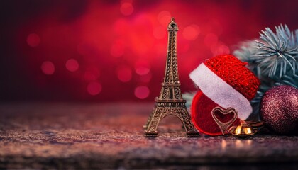 Merry Christmas and happy New Year background, golden theme, French vibe decoration background, Paris.