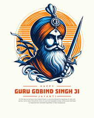 Happy Guru Gobind Singh Jayanti Festival Celebration Social media post banner template