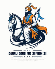 Happy Guru Gobind Singh Jayanti Festival Celebration Social media post banner template