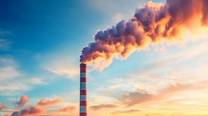 Industrial Pollution at Sunset: A Dramatic Sky View