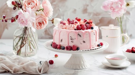 Photography of a close-up of a plate with a slice of birthday cake, adorned with sprinkles and a small birthday candle, set on a decorated table with other party treats for the birthday celebration