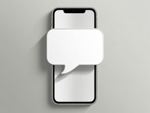 A smartphone with a speech bubble on a white background.