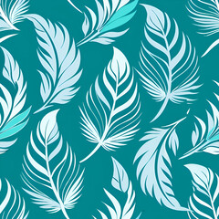 Teal and White Tropical Leaf Seamless Pattern.