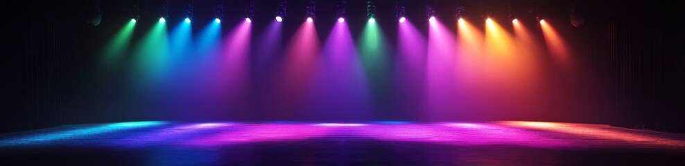 Stage illuminated with vibrant purple and blue lights, creating an atmosphere of mystery and intrigue or dynamic performance	
