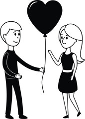 Simple cartoon couple holding a heart-shaped balloon, perfect for love, romance, and Valentine’s Day-themed designs or illustrations.

