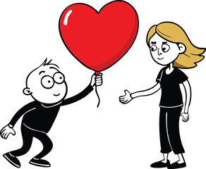 Simple cartoon couple holding a heart-shaped balloon, perfect for love, romance, and Valentine’s Day-themed designs or illustrations.

