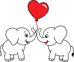 Adorable cartoon elephants holding heart-shaped balloons, perfect for love, romance, and Valentine’s Day-themed designs or gifts.

