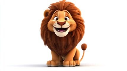 A Happy Cartoon Lion Sitting On White Background