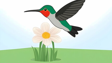 Obraz premium Hummingbird in flight near a flower.