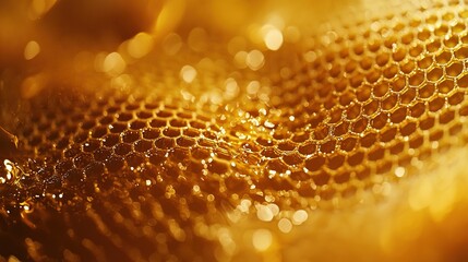 Close-up view of honeycomb showcasing intricate hexagonal patterns under sunlight