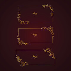 A blank red card with a golden frame on a dark background, Classic ornament frame element, Vintage border illustration gold elements.