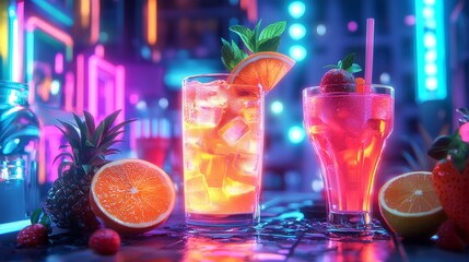 Vibrant summer cocktails rooftop bar beverage photography urban nightlife close-up refreshing concept for gatherings