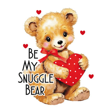 Bear cub Happy Valentine's day _ adorable snuggle teddy bear _ postcard retro vintage graphic