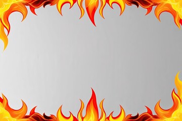 Dynamic Orange Blaze Flame Border Design on White Background