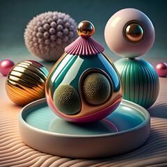 Fototapeta premium Abstract 3D spheres with a metallic teal and gold finish.