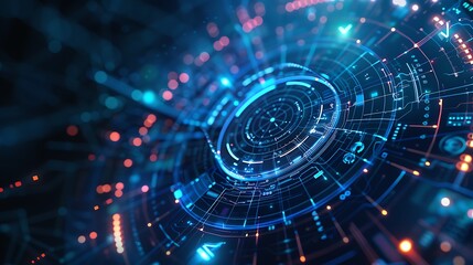Obraz premium A futuristic digital interface showcasing intricate patterns and glowing elements, representing technology and innovation.