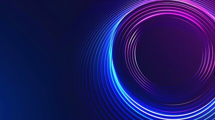 A vibrant abstract design featuring concentric circles in shades of blue and purple against a dark background.
