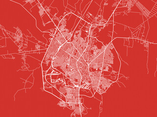 Christmas Map of Monclova, Mexico in Snowy White on Festive Red Background.