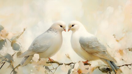 Fototapeta premium A Tender Moment Between Two Doves in Pastel Colors