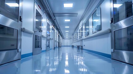 Medical staff disinfect a sterile corridor to prevent the spread of infectious diseases