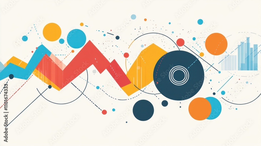 Poster abstract graphic featuring colorful shapes and lines representing data visualization.