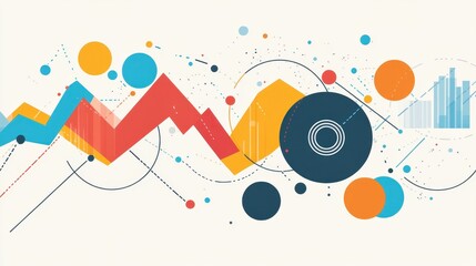 Obraz premium Abstract graphic featuring colorful shapes and lines representing data visualization.