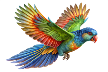flying parrot isolated on white background as transparent. PNG. AI GENERATED.
