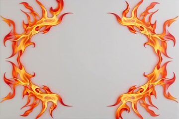 Dynamic Orange Fire Flames Border Frame on White Canvas