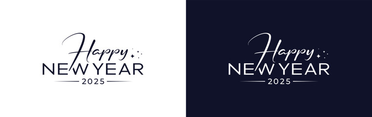 Happy New Year 2025 handwritten lettering logo design. Vector holiday logo design. 2025 Happy New Year logo design.