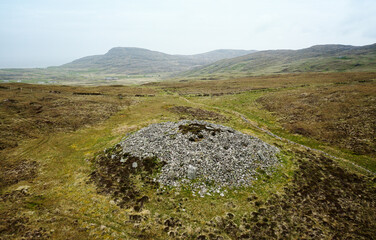 Dun Bharpa prehistoric Neolithic chambered cairn with peristalith stone ring at Borve, Barra, Outer...