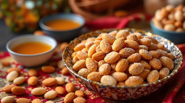 Bodom Qand (Sugared Almonds) in a Decorative Bowl