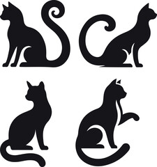 cat set  silhouette vector style with white background