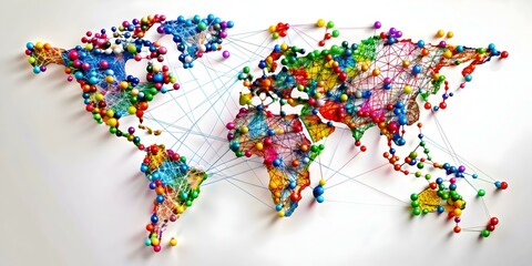 Fototapeta premium Abstract Map Colorful Interconnected Points Global Connections Diverse Communities Copy Space Stock Photo