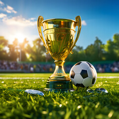 Trophy champion cup and sports soccer ball Winner Award Athletic Victory Championship Competition Celebration illustration