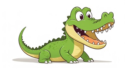 Naklejka premium Playful minimalist crocodile cartoon, adding humor and charm to a clean white background. 