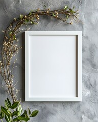 Blank White Frame Mockup with Gold Decorated Branches
