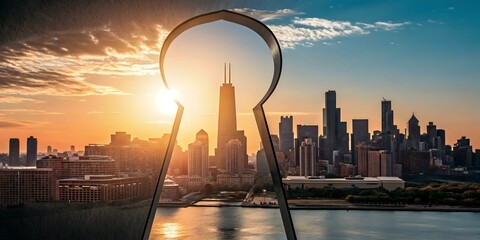 City Skyline Digital Rain of Numbers Glossy Image Symbolizing Data Influx Cyber Resilience with Copy Space