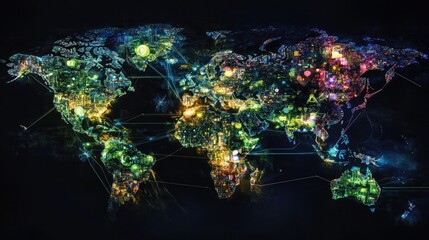 Global social media network, Digital world map with users worldwide connections