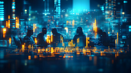 Obraz premium Marketing Team Using AI Tools for Innovative Campaigns with Copy Space