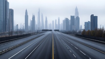 Fototapeta premium Empty express lane on highway during off-peak hours, symbolizing efficiency and opportunity in a calm, uncluttered environment.