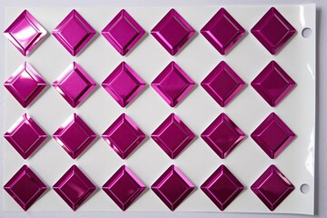 Magenta Diamond Shape Sticker Collection on White Background for Crafting and Decor