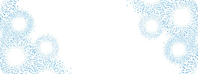 Blue geometric abstract background frame. Technological texture of chaotic circles, particles, fragments. A group of cells, an information grid. Poster for business, medicine, presentations. Vector
