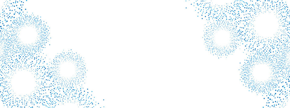 Blue geometric abstract background frame. Technological texture of chaotic circles, particles, fragments. A group of cells, an information grid. Poster for business, medicine, presentations. Vector