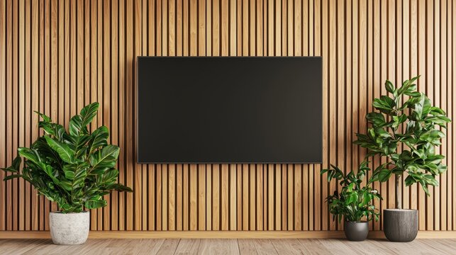 Elegant 3D rendering of a blank rectangular digital screen mounted on a contemporary wall with a clean and polished finish